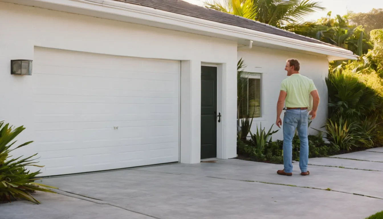 A new garage door installed on a Fort Lauderdale home with a concrete block exterior